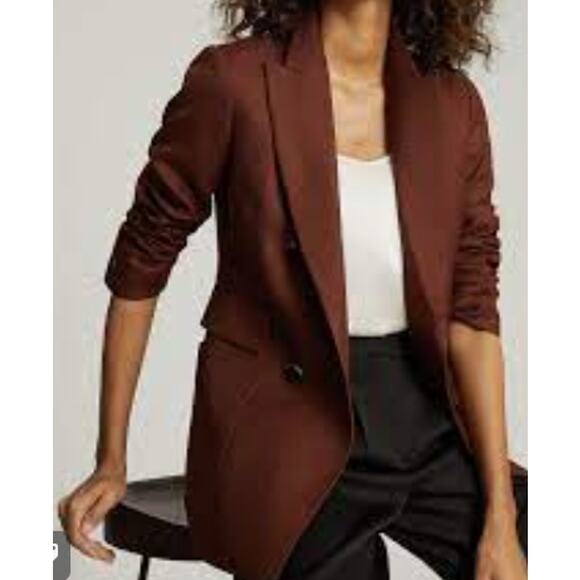 Reiss Finley Double Breasted Textured Twill Rust Brown Blazer Womens Office Work - Picture 7 of 15